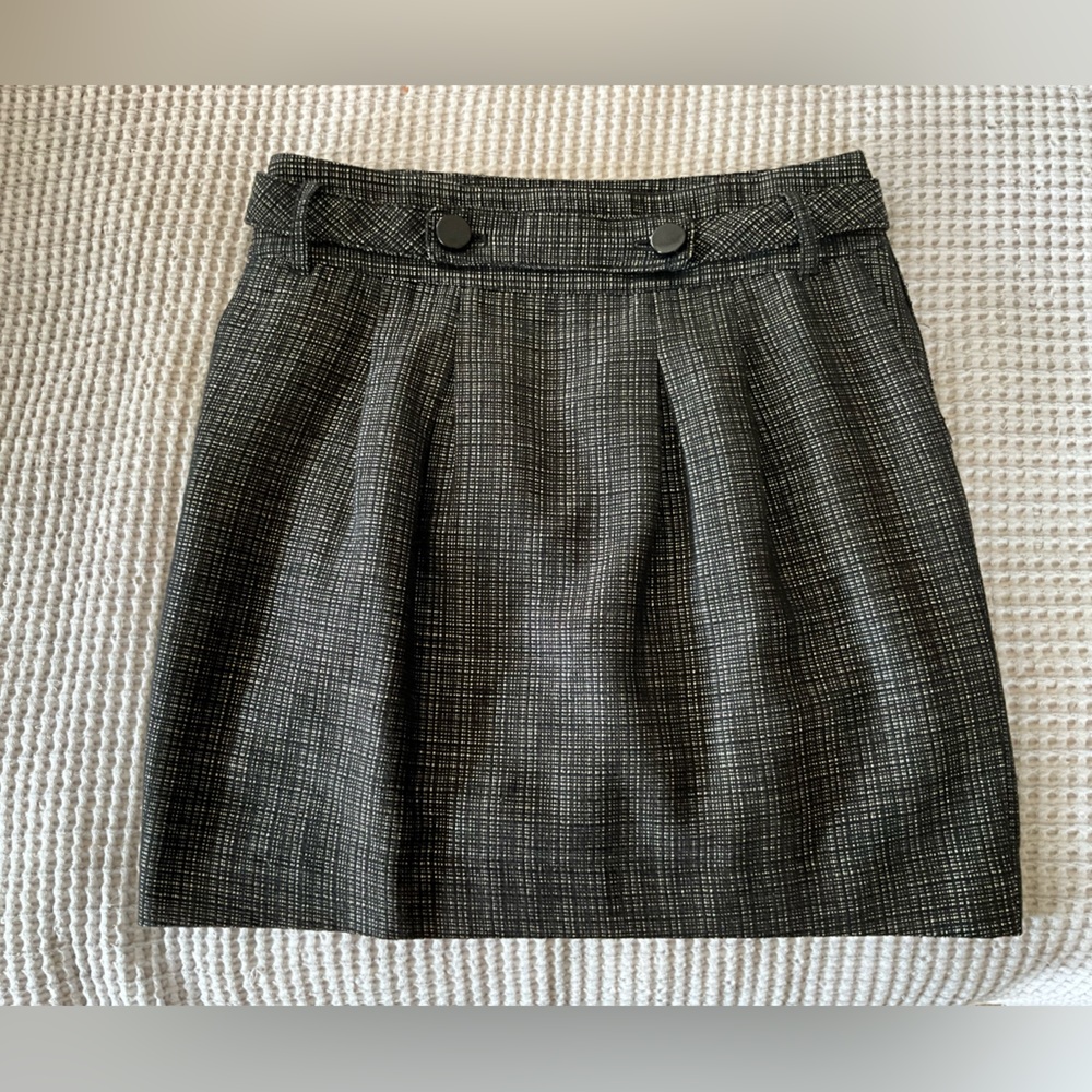 Ann Taylor button-tab tweed pleated mini skirt, 6